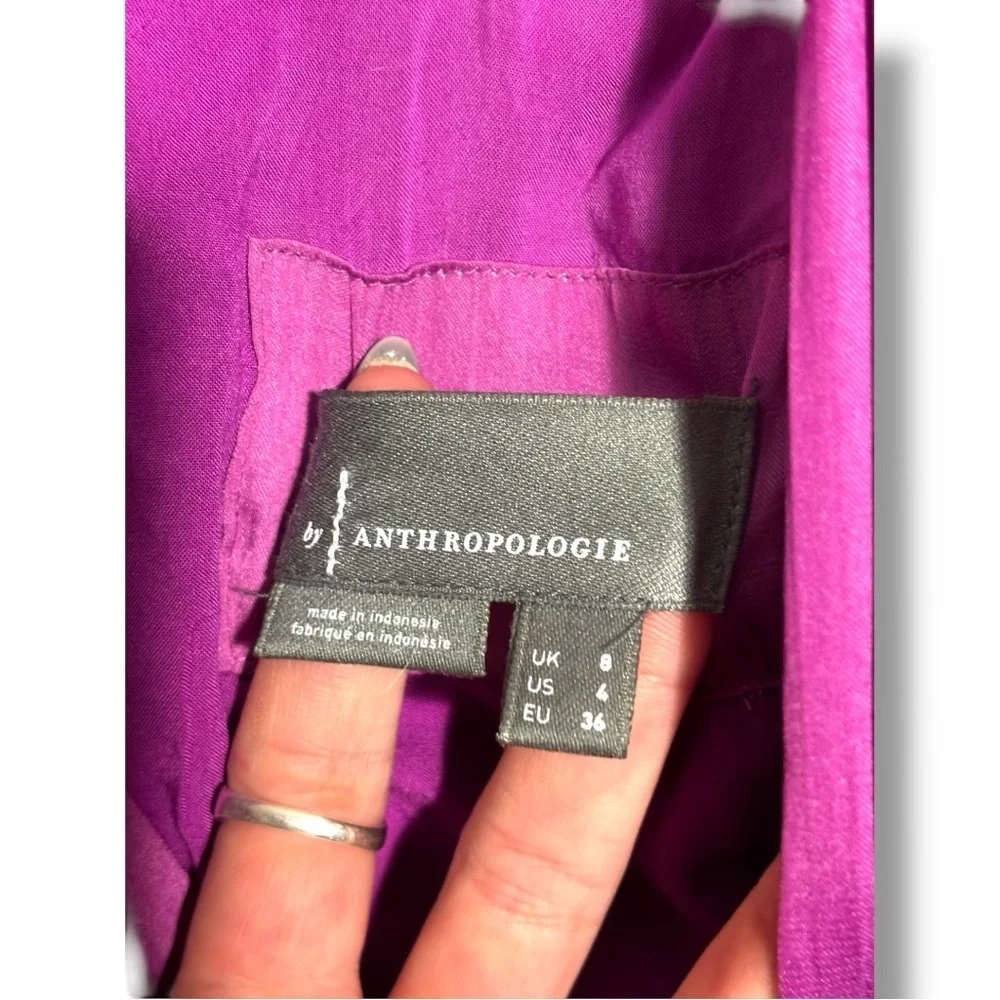 Anthropologie Vibrant Purple Short Flutter Sleeve Empire Waist Flowy Mini Dress